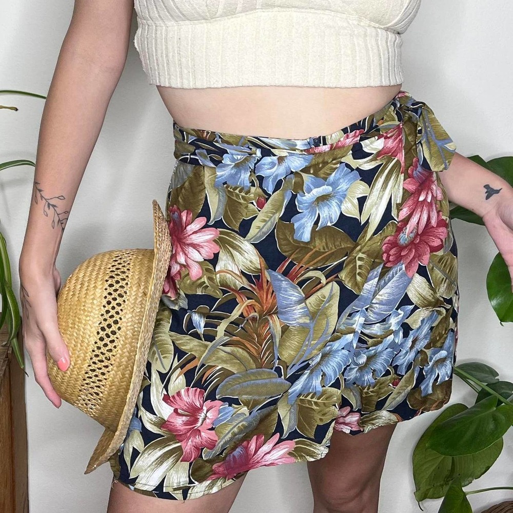 Vintage Skort Floral Tropical Wrap Skirt First Option Medium